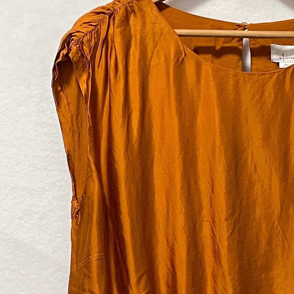 Anthropologie copper silk Ruched Blouse - Picture 4 of 9